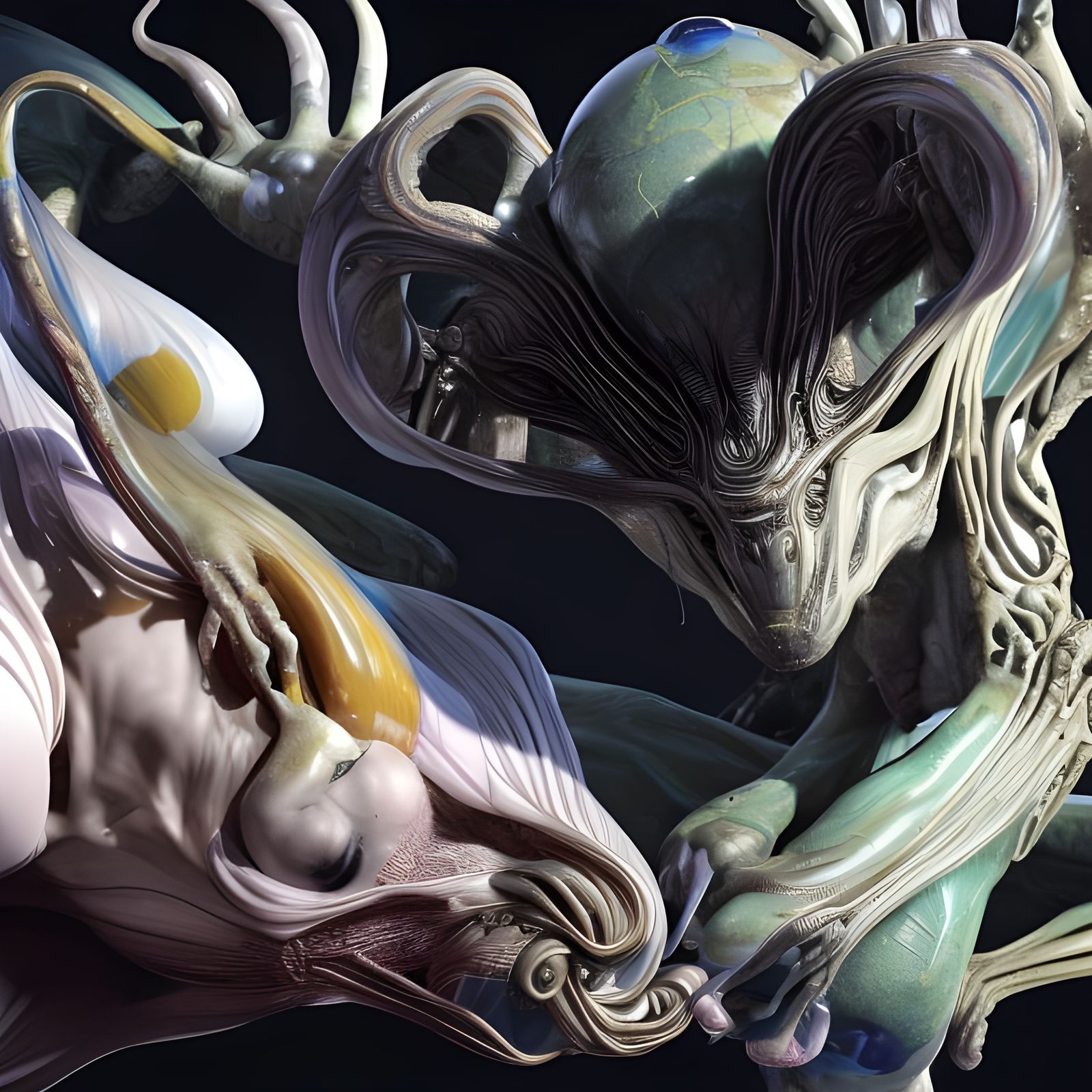 Eldritch Alien People Pets in Hyperreal Painting Style