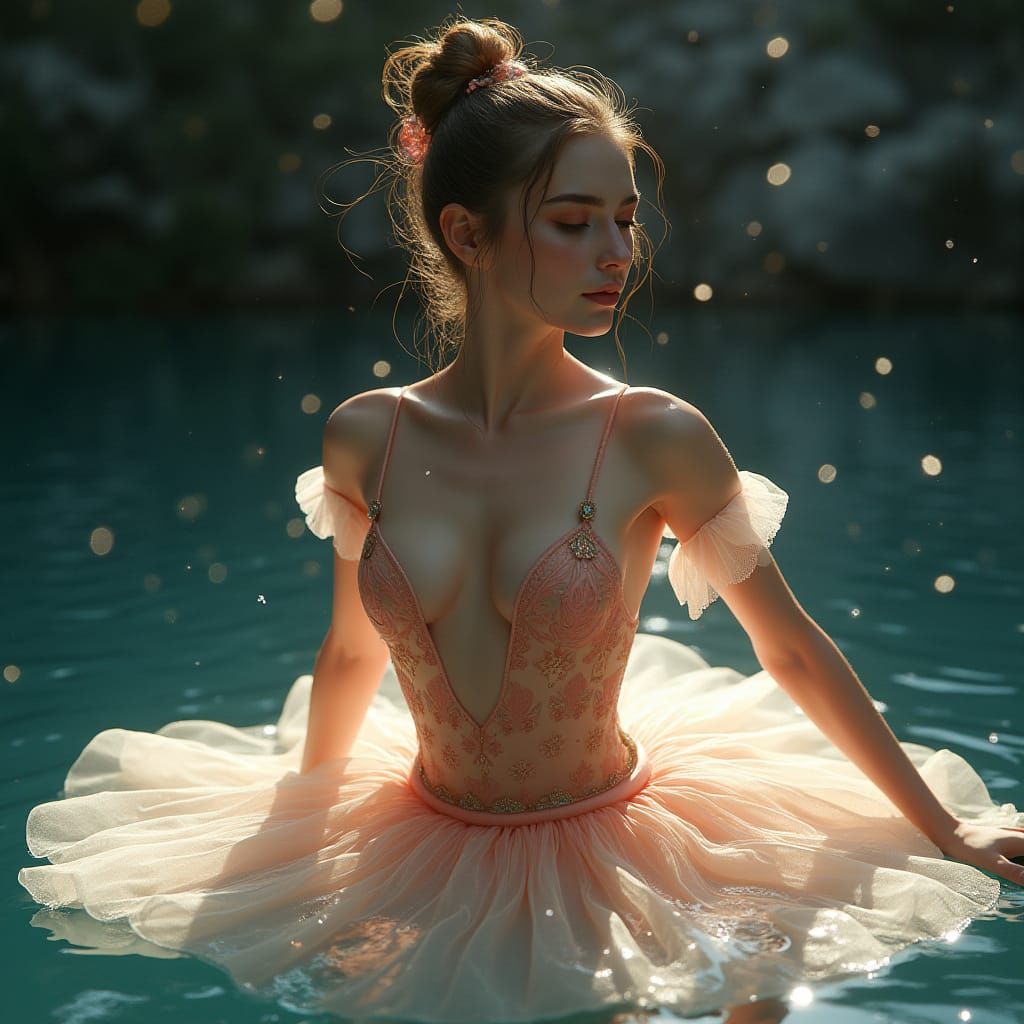 Ballerina in Water: Hyper-Realistic Portrait
