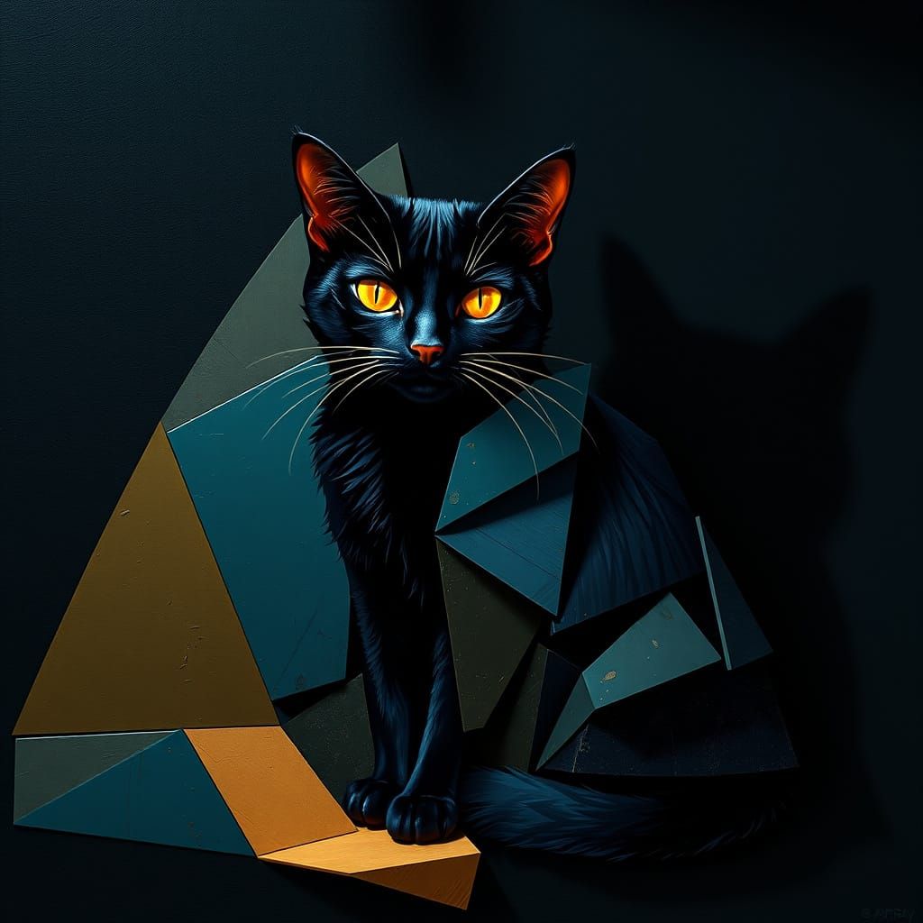 Surrealist Black Cat in Art Deco Shadows