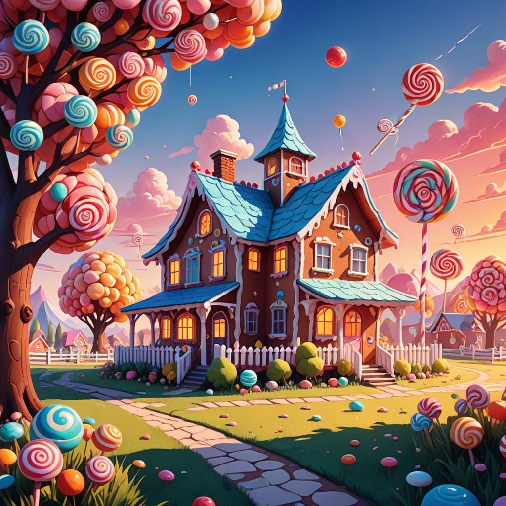 Whimsical Candy Ranch House in Pastel Sunset