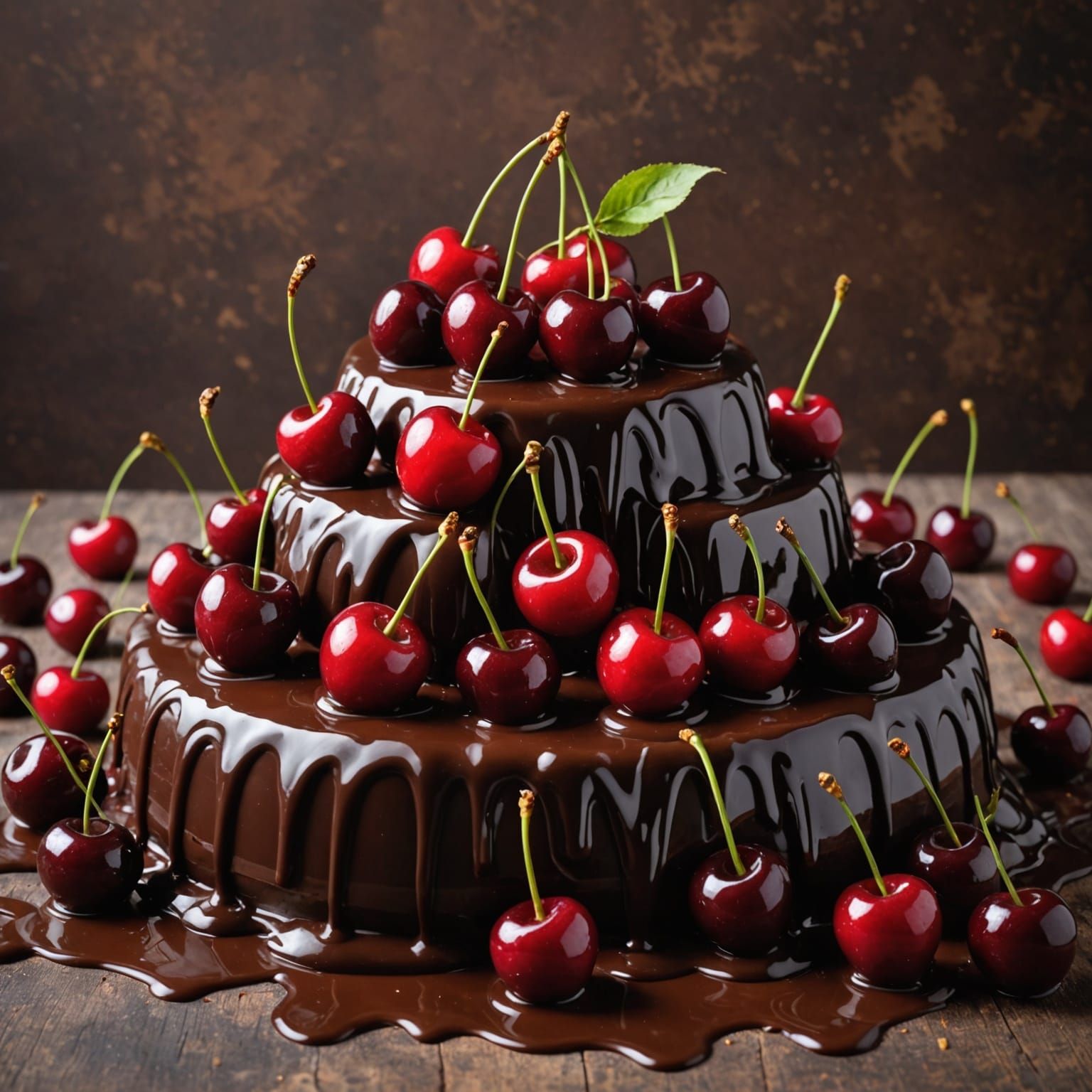 Cherries Flowing Down Chocolate Waterfall