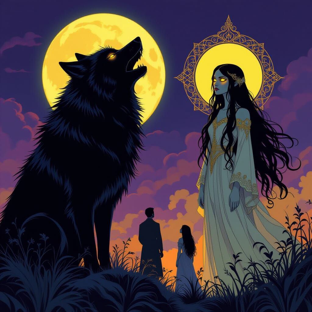 Majestic Howling Wolf in Dark Fantasy Style