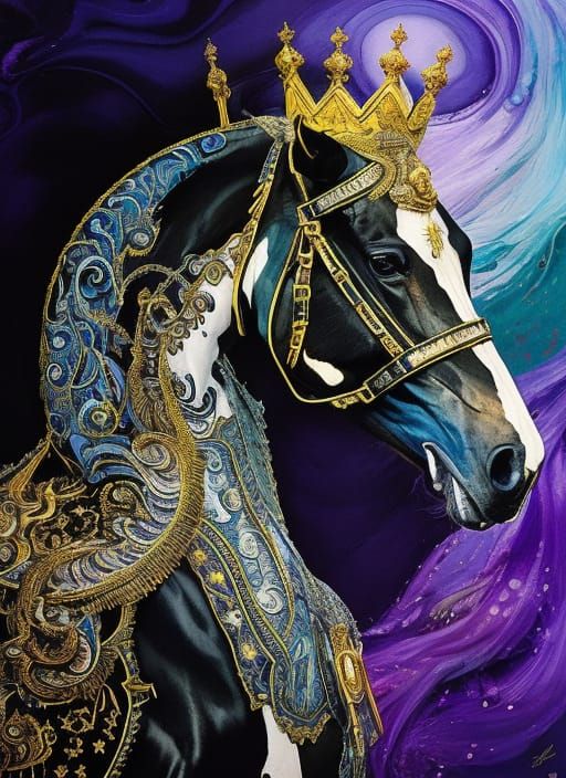 Majestic Royal Horse with Crown in Ornate Illustration