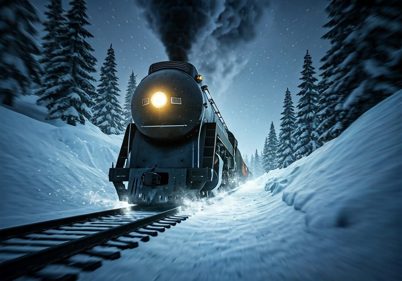 Retro Steam Engine Plows Through Snowy Forest