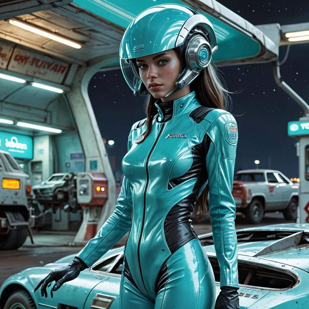 Retro-Futuristic Alien Gas Station Attendant