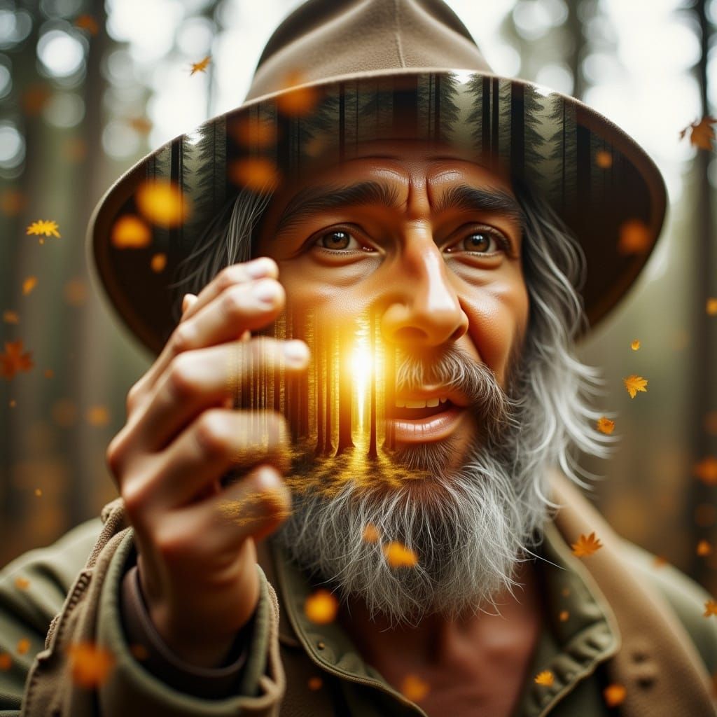 Gold Prospector's Awe: Double Exposure Portrait