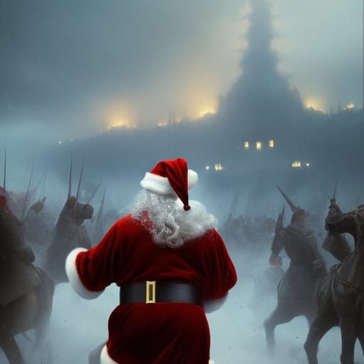 Santa Leads Christmas War: Epic Fantasy Art