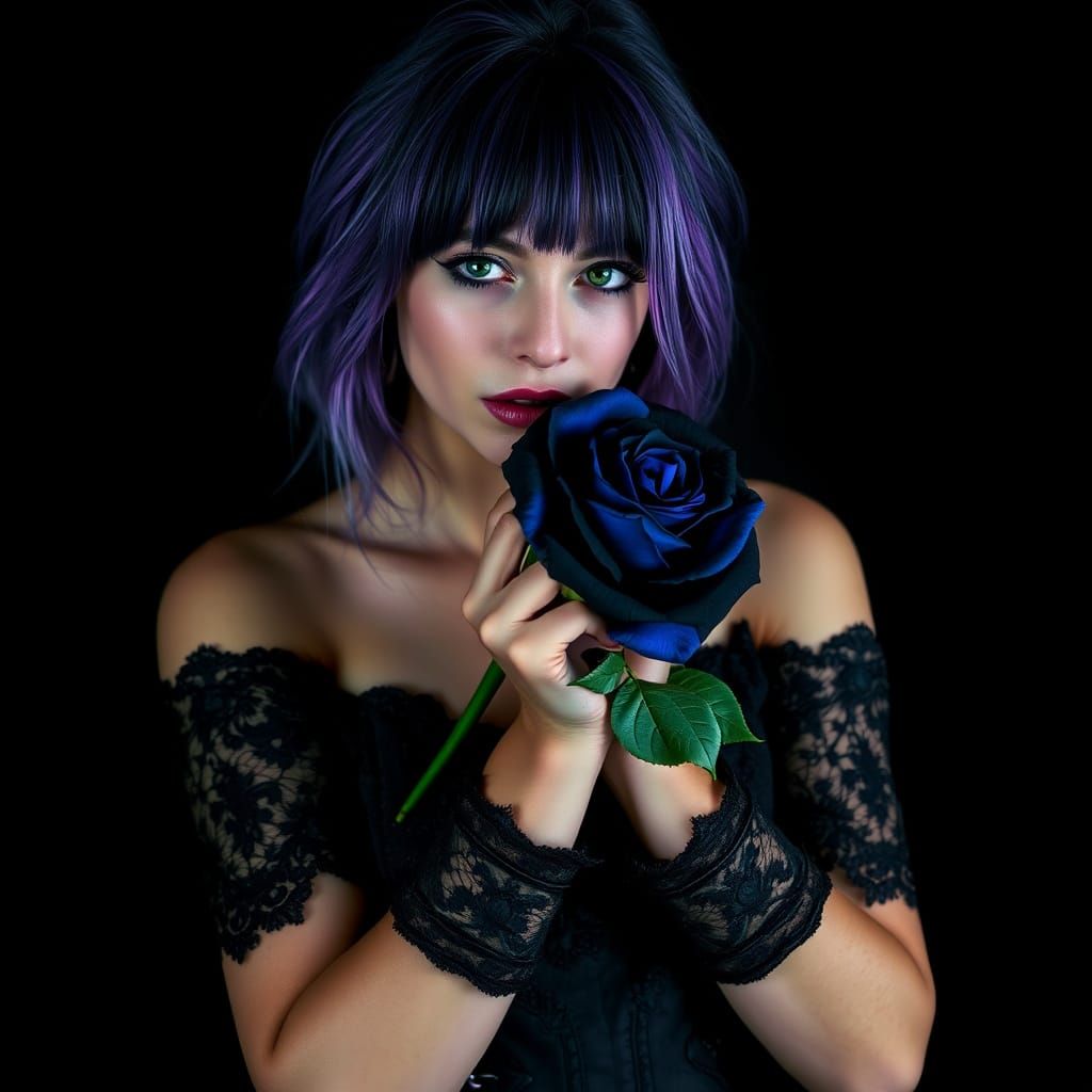 A dramatic, moody medium shot photograph with a dark gothic ...