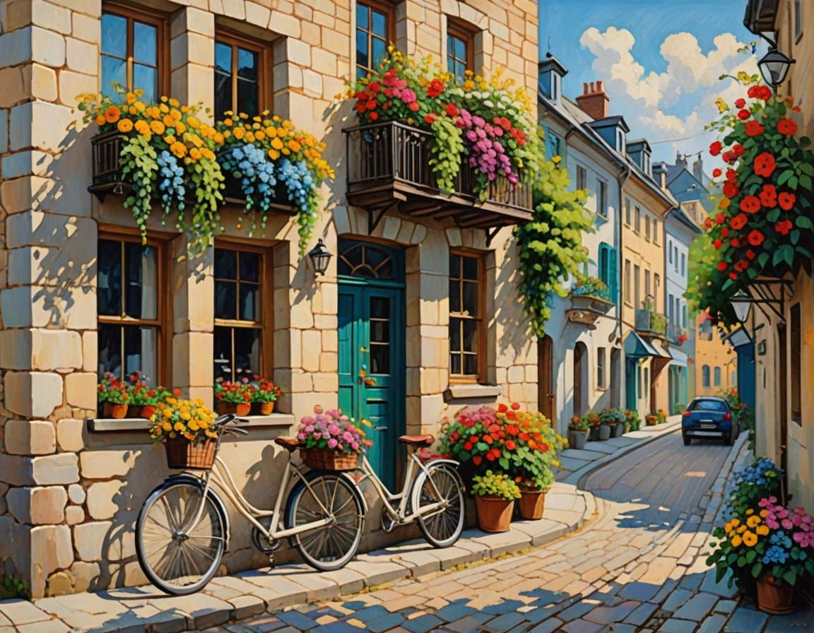 Ukrainian Village Street in Post-Impressionist Style