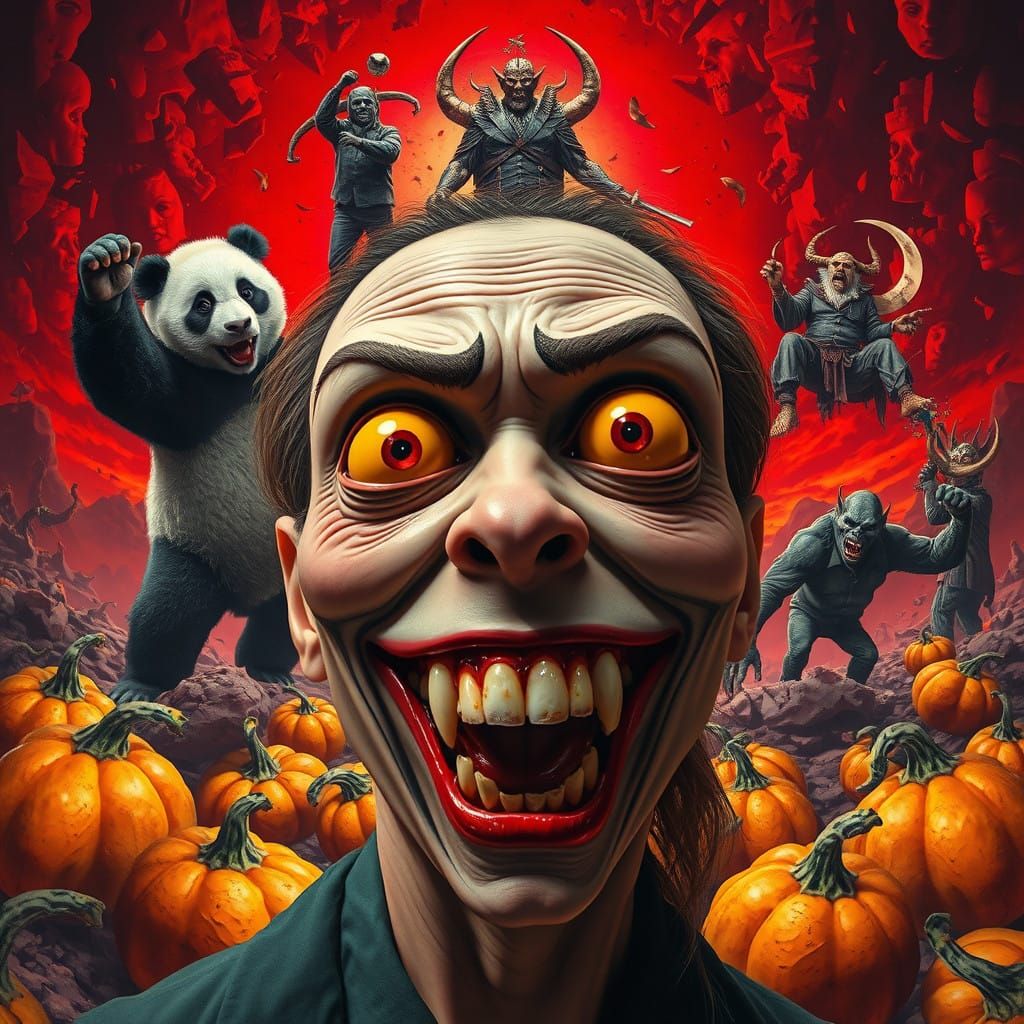 Surreal Macabre Dreamscape in Crimson and Gold