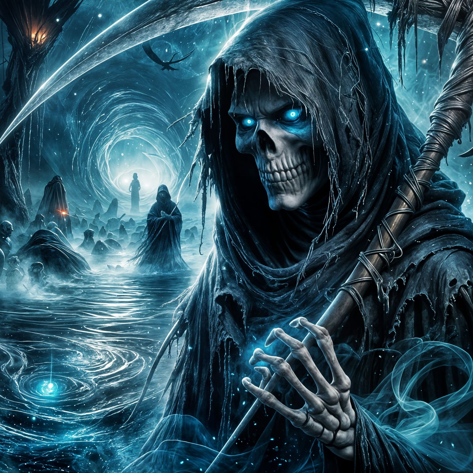 Shinigami with Scythe on the River Styx
