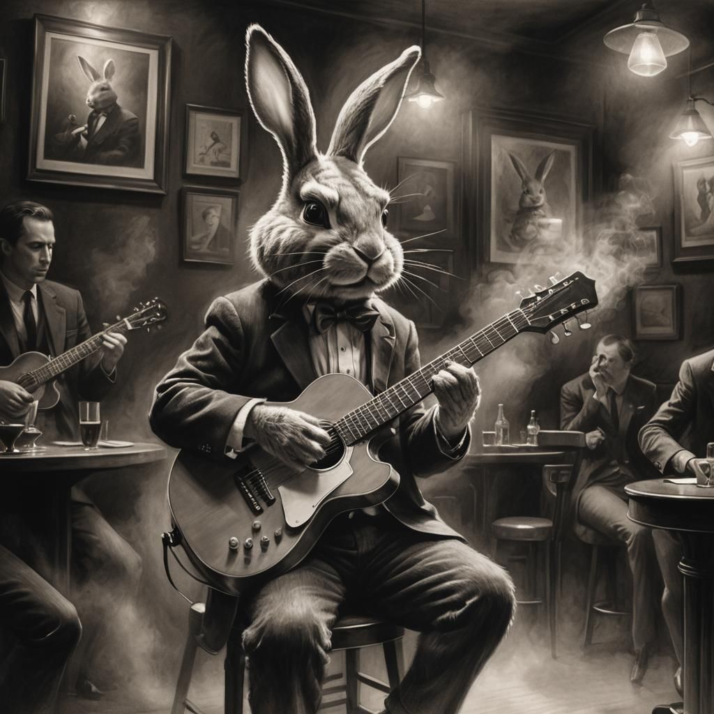 Rabbit Plays Guitar in Noir Jazz Bar