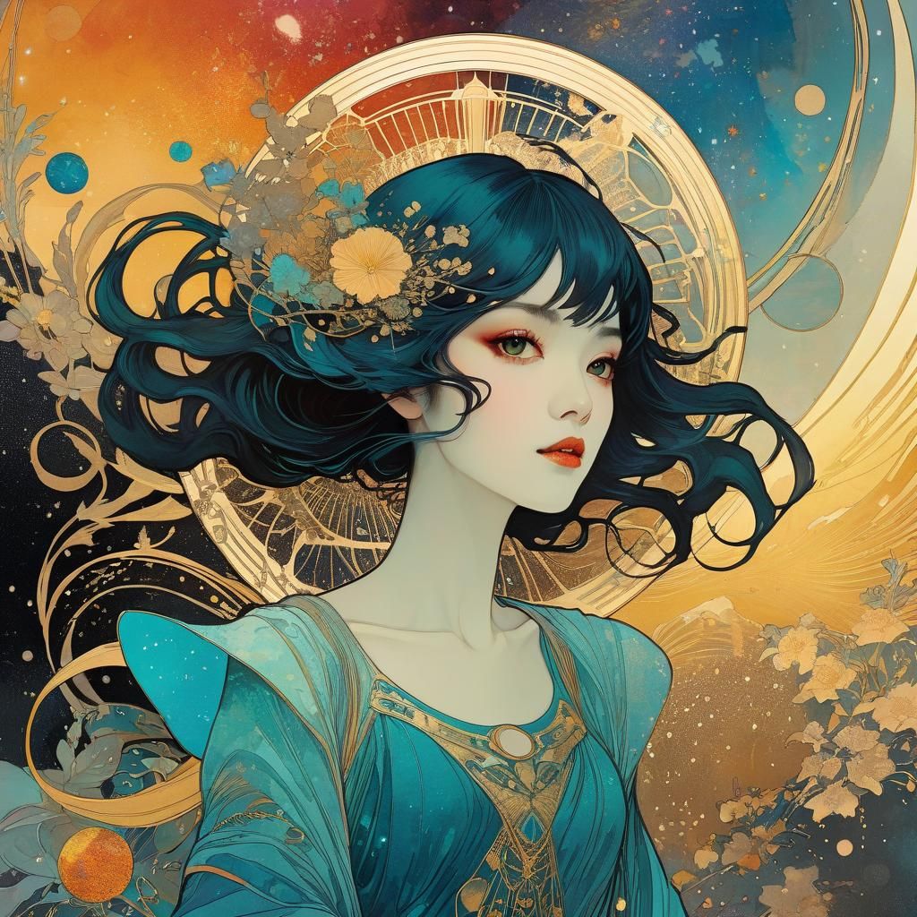 Cosmic Serenade in Art Nouveau Style