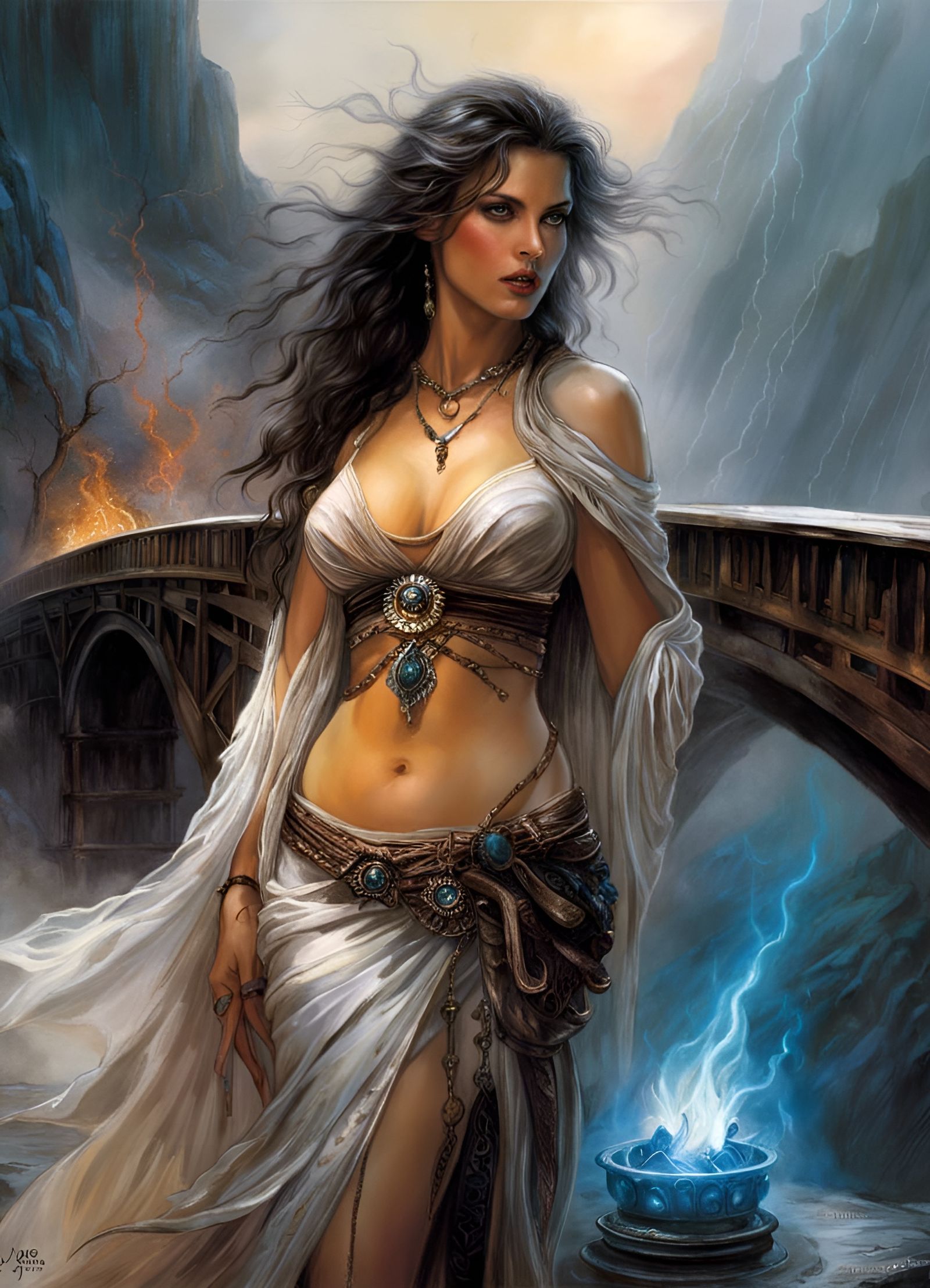 Sorceress Burns Brigands in Hyperrealistic Digital Art