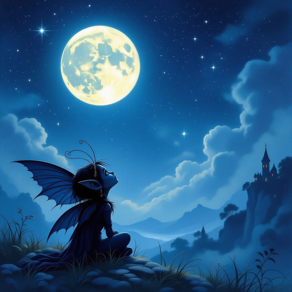 Darkling Gazes Dreamily at Starry Sky and Full Moon