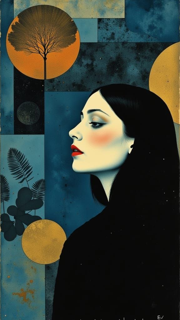 Whimsical Goth Dreams in Shimmering Blue and Copper