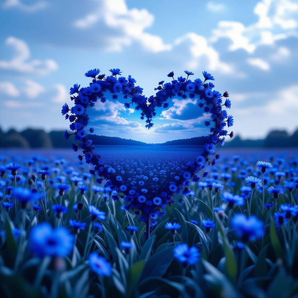 Surreal Gothic Heart Double Exposure in Blue Tones
