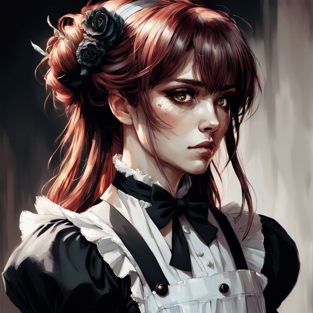 Dark Fantasy Manga Illustration of a Crossdressing Maid