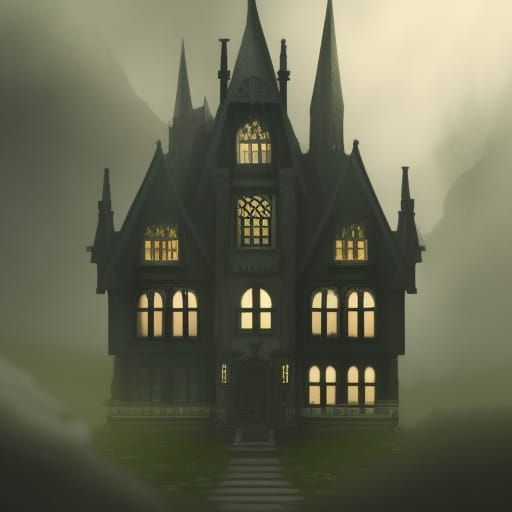 Epic gothic house painted black& ethereal gothic windows& Gothic vibes& ethereal vibes& dark fantasy vibes& fantasy vibe...