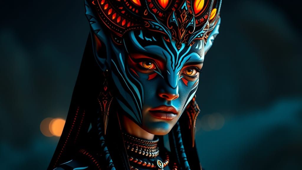 Na'vi Avatar Queen in Elegant Black Stripes