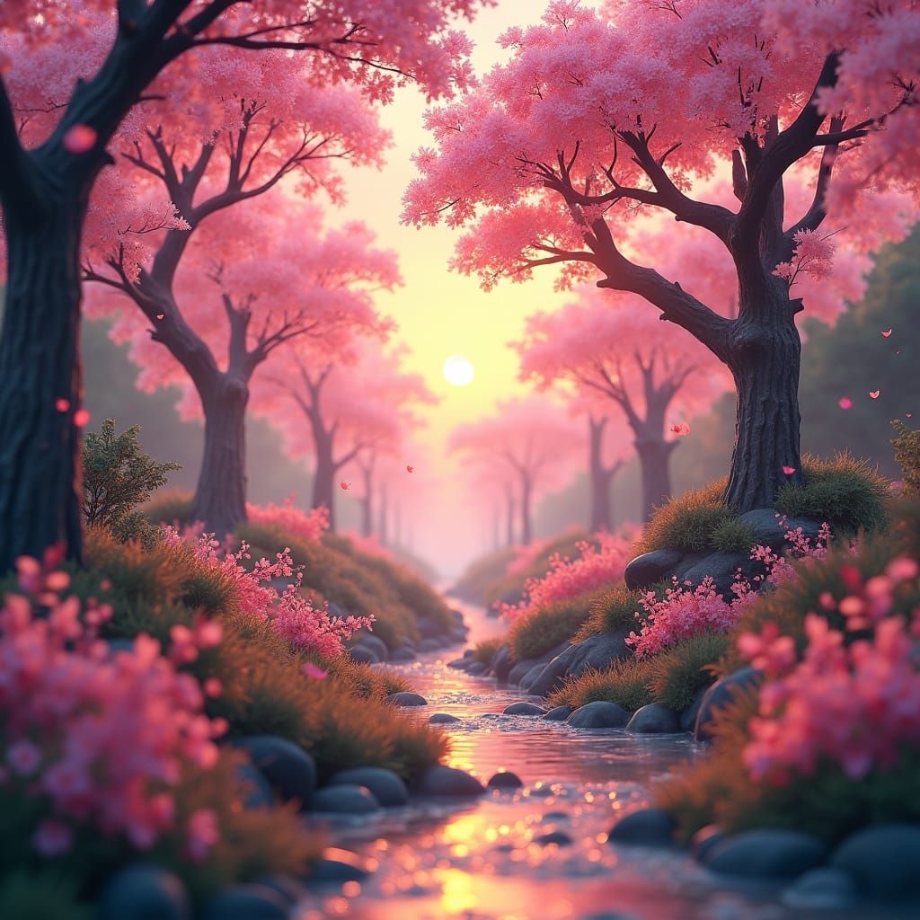 Sakura Blossoms in Fantastical Matte Painting