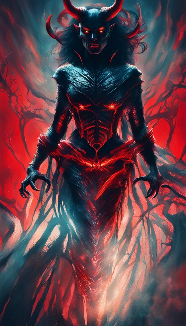 Devil Woman Portrait in Digital Art Style