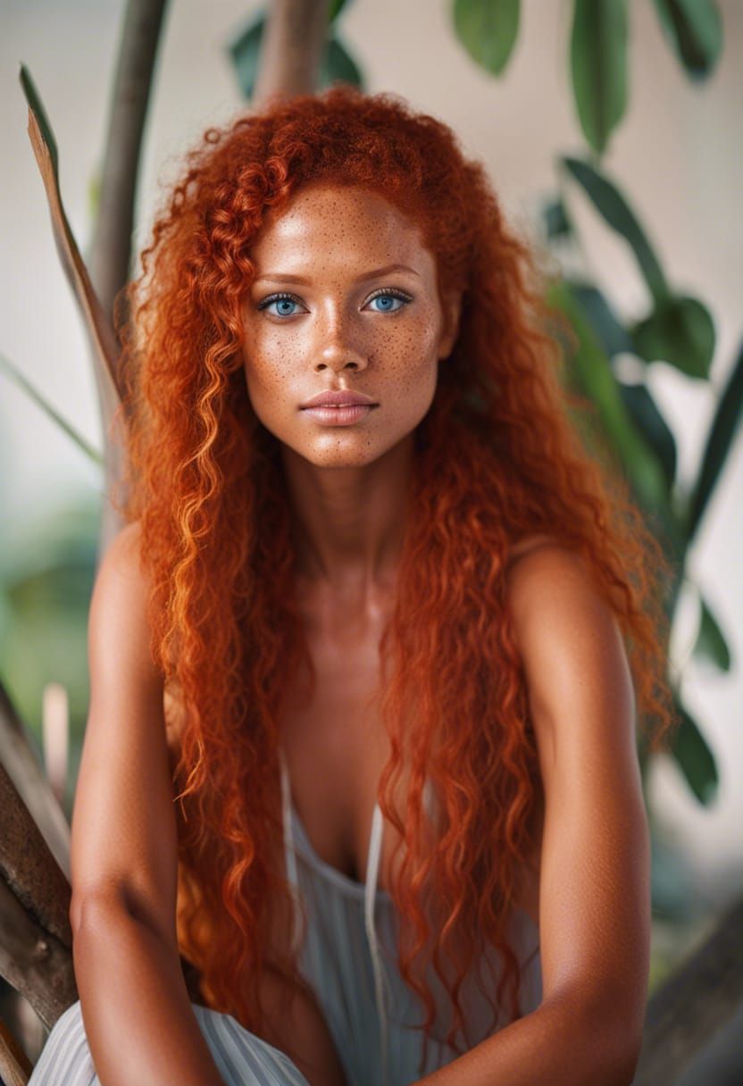 Freckled Redhead Beauty with Blue Eyes