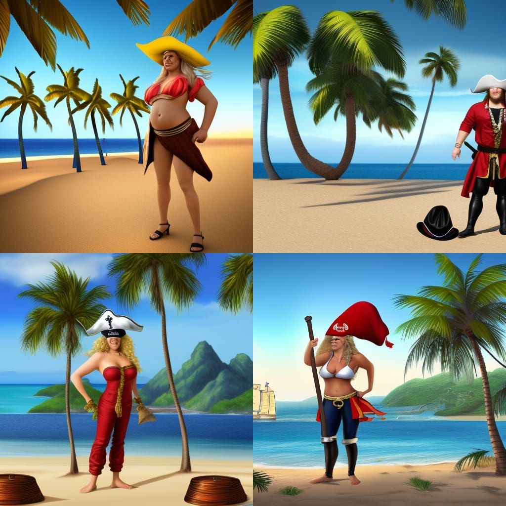 Medieval Pirate on Tropical Beach: Digital Rendering