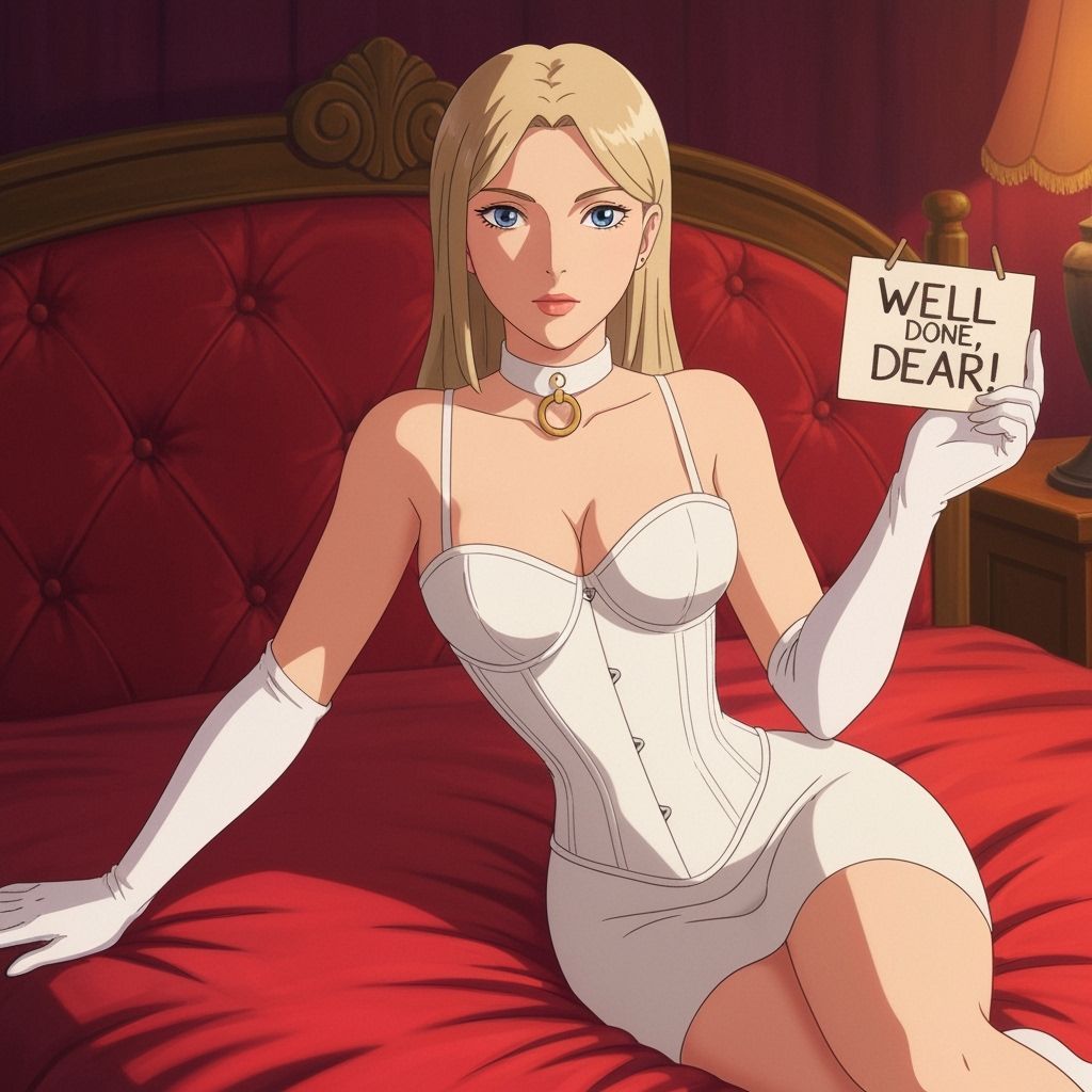 Woman in White Lounging on Red Velvet Bed