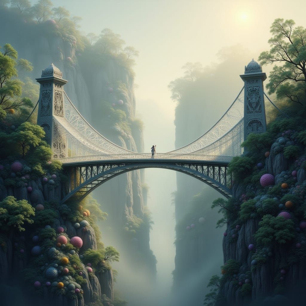Fractal Lace Suspension Bridge Over Chasm