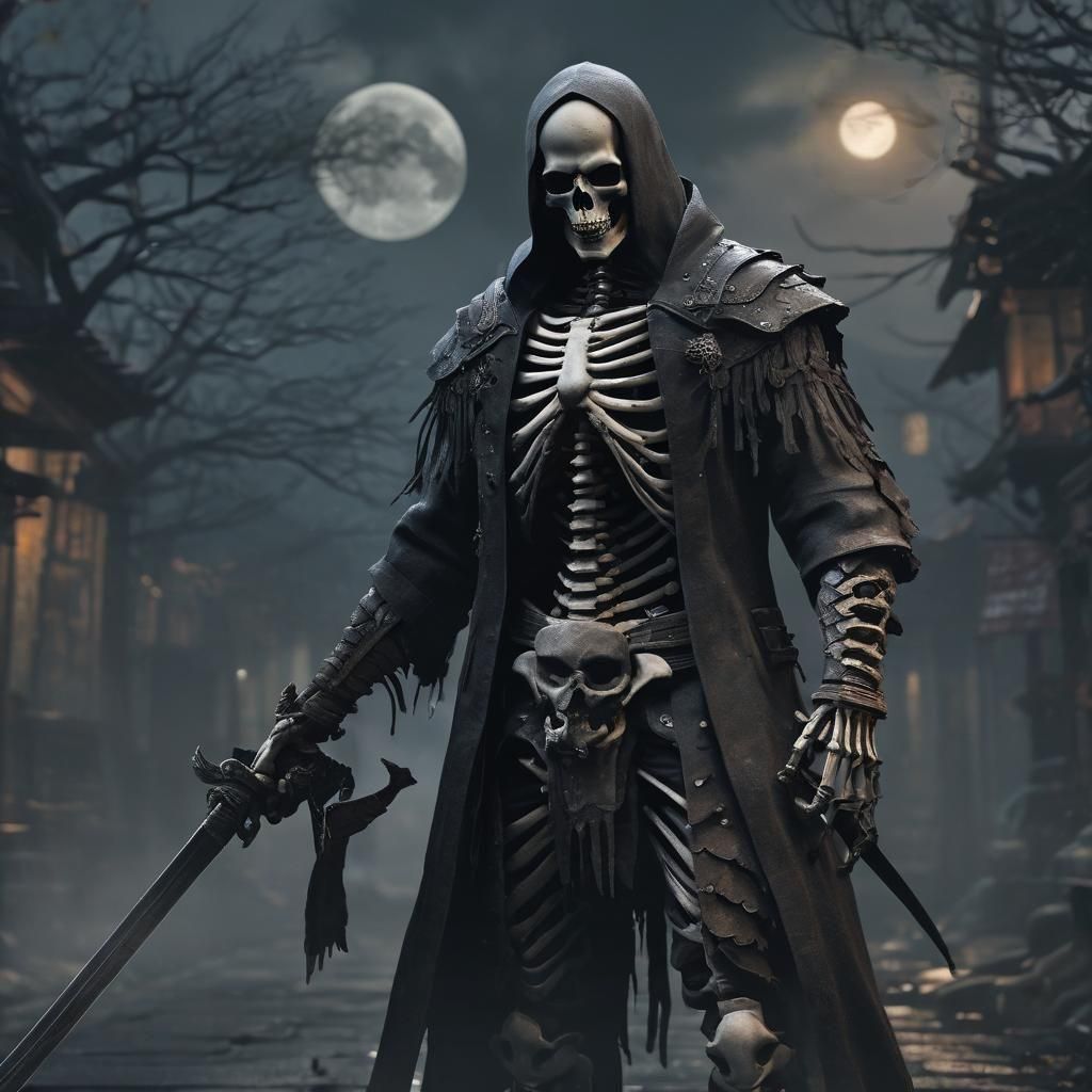 Skeleton Samurai in Fog: 3D Game Cinematic