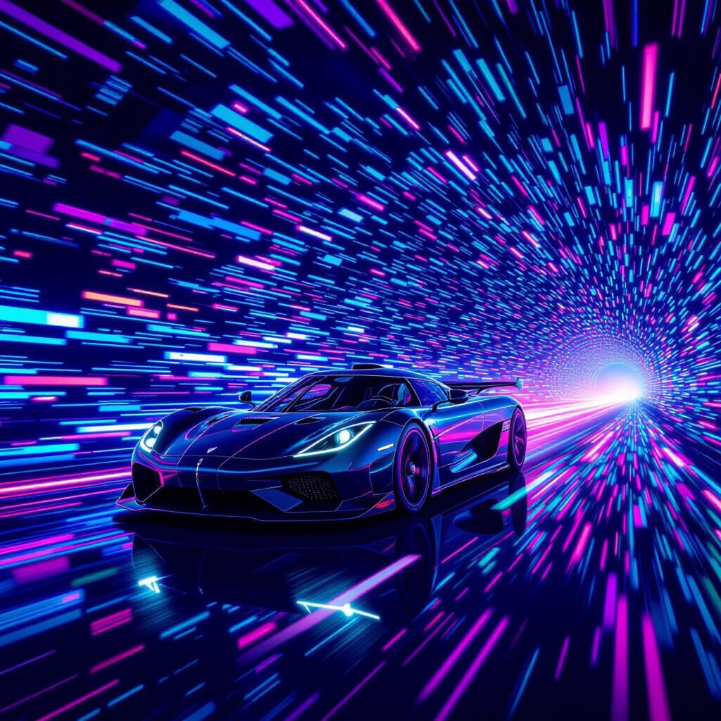 Koenigsegg Jesko Glitch Art in Cyberpunk Tunnel