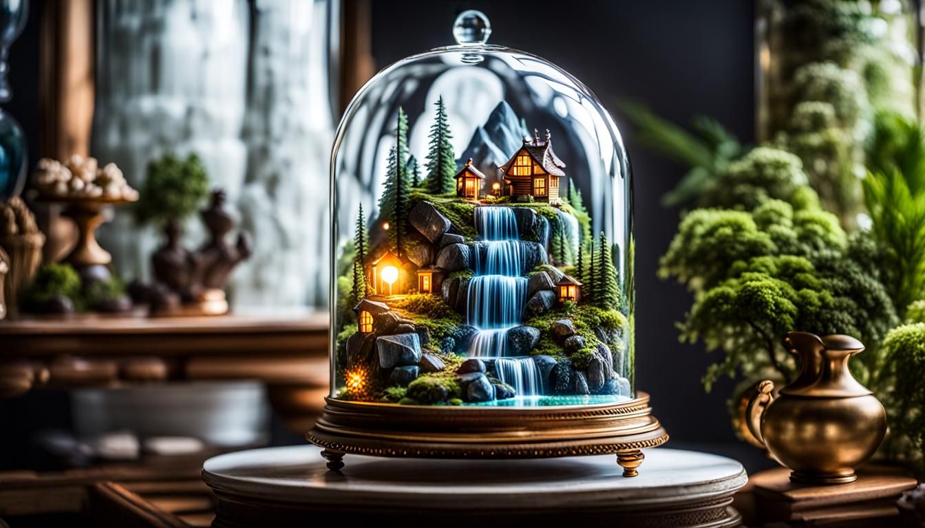 Miniature Fantasy World Inside Glass Cloche