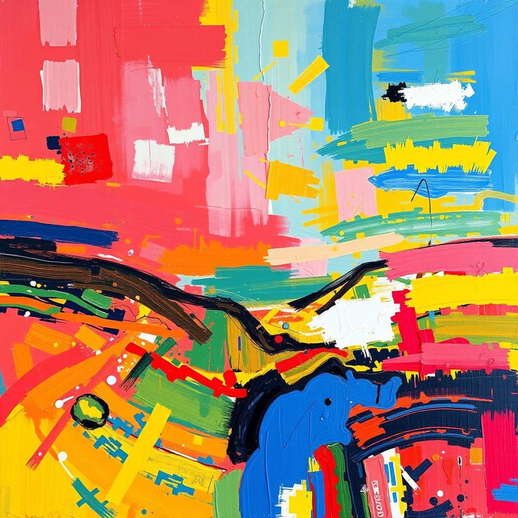 Abstract Landscape with Bold Brushstrokes and Textures