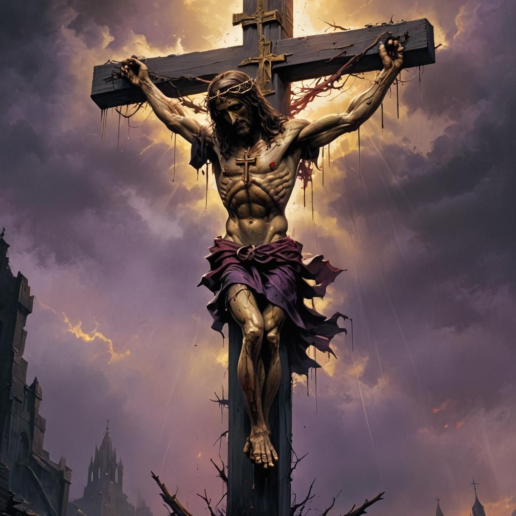 Crucifixion in a Dark Fantasy Art Nouveau Style