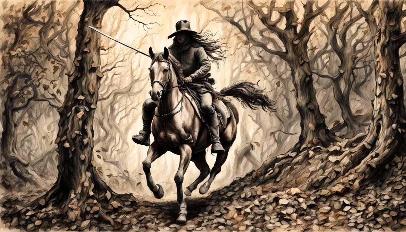 Sleepy Hollow Hessian Horseman Charcoal Drawing