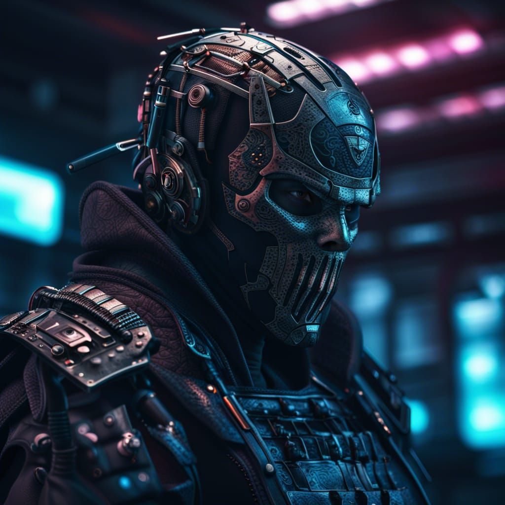 Cyberpunk Samurai Punisher in Hyperrealistic Detail