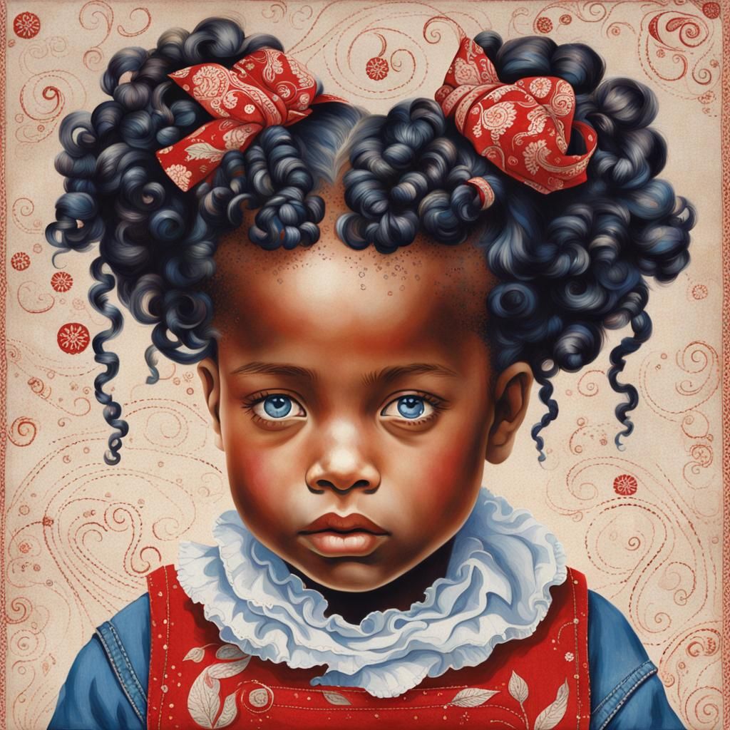 Child with Blue Eyes and Elaborate Hairstyle