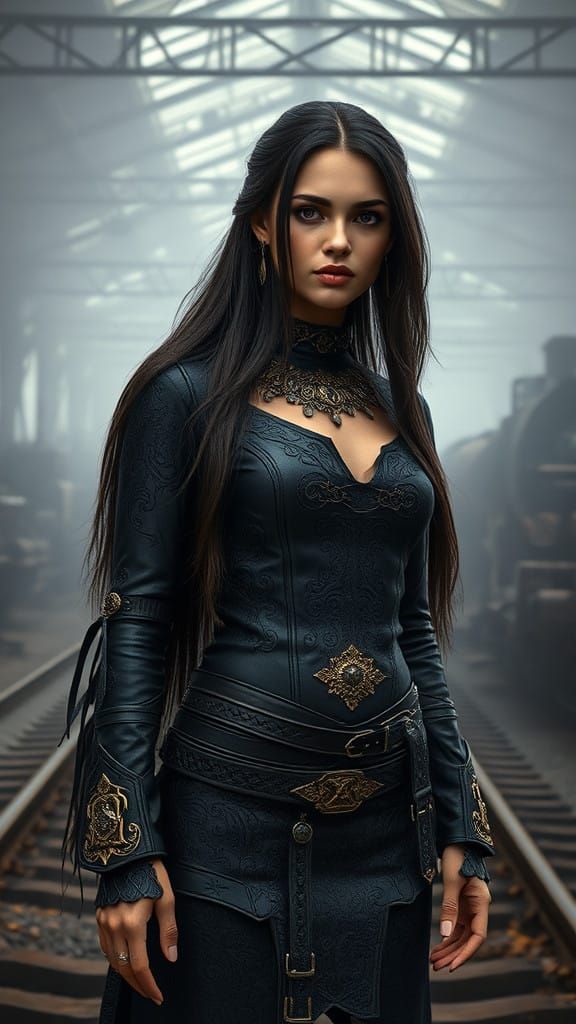 Ethereal Woman in Industrial Landscape