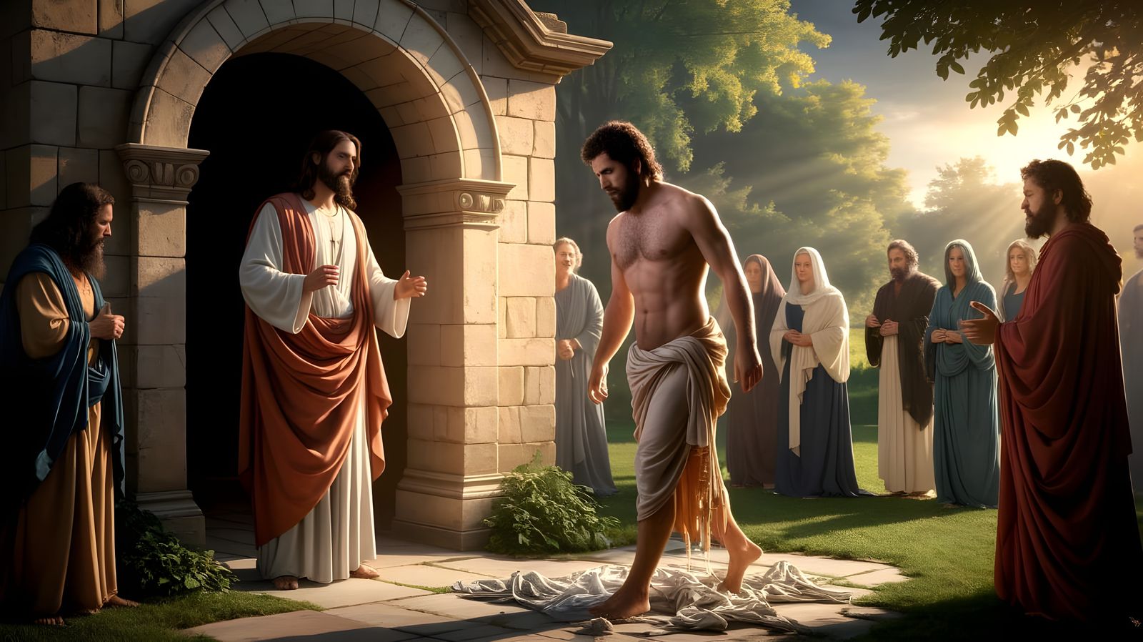 Jesus Raises Lazarus From the Dead in a Golden Glow