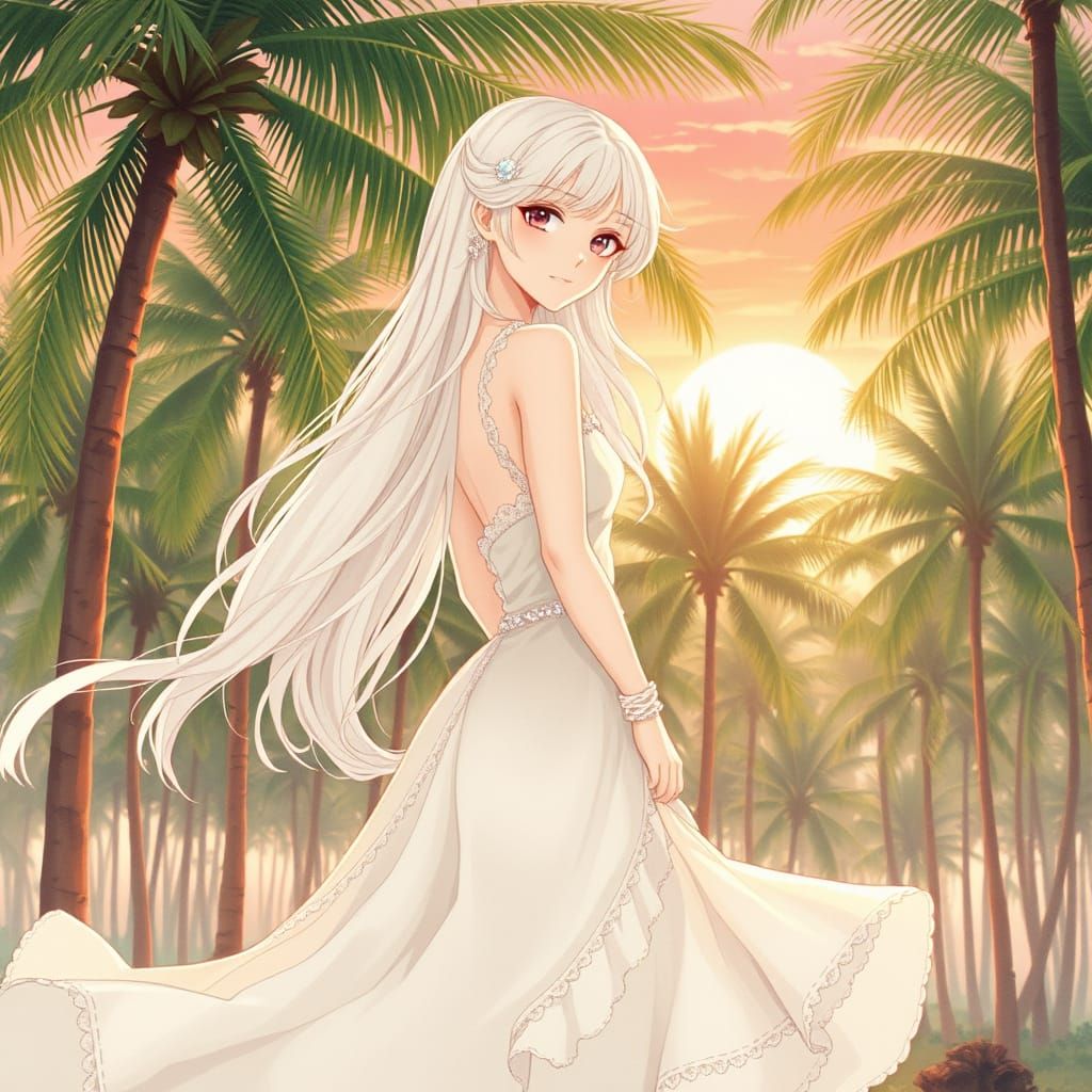Ethereal Coconut Goddess in Tropical Paradise