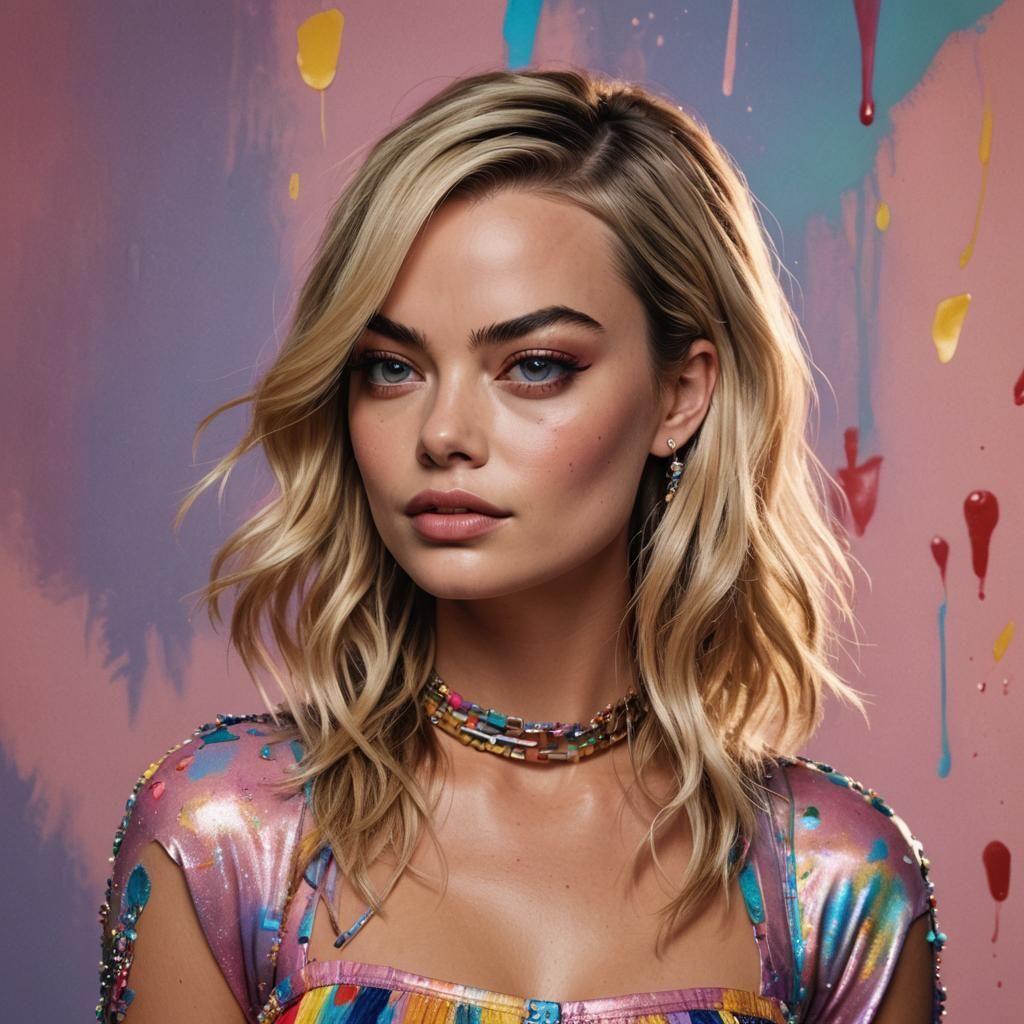 Margot Robbie as a Bratz Doll: Hyperrealistic Splash Art