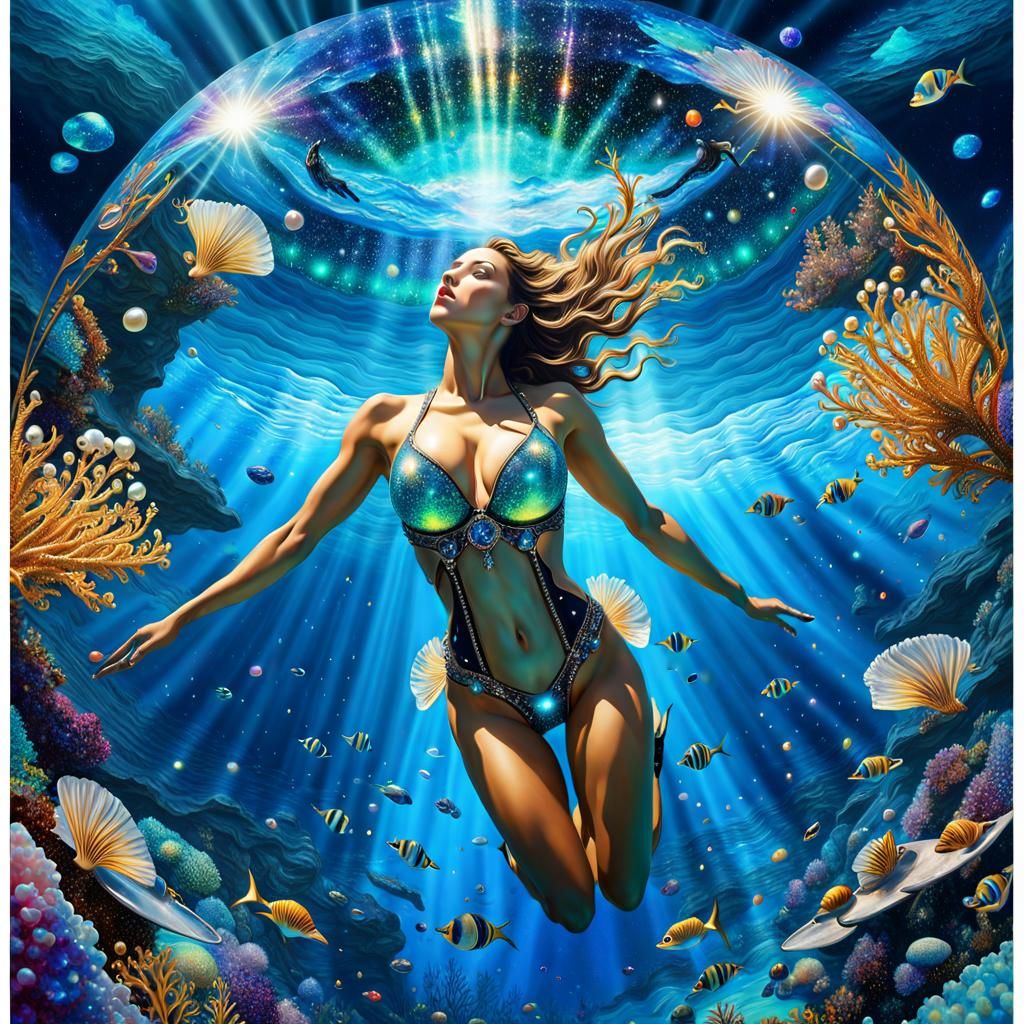 Diver in Galaxy Ocean: Dreamcore Psychedelic Art