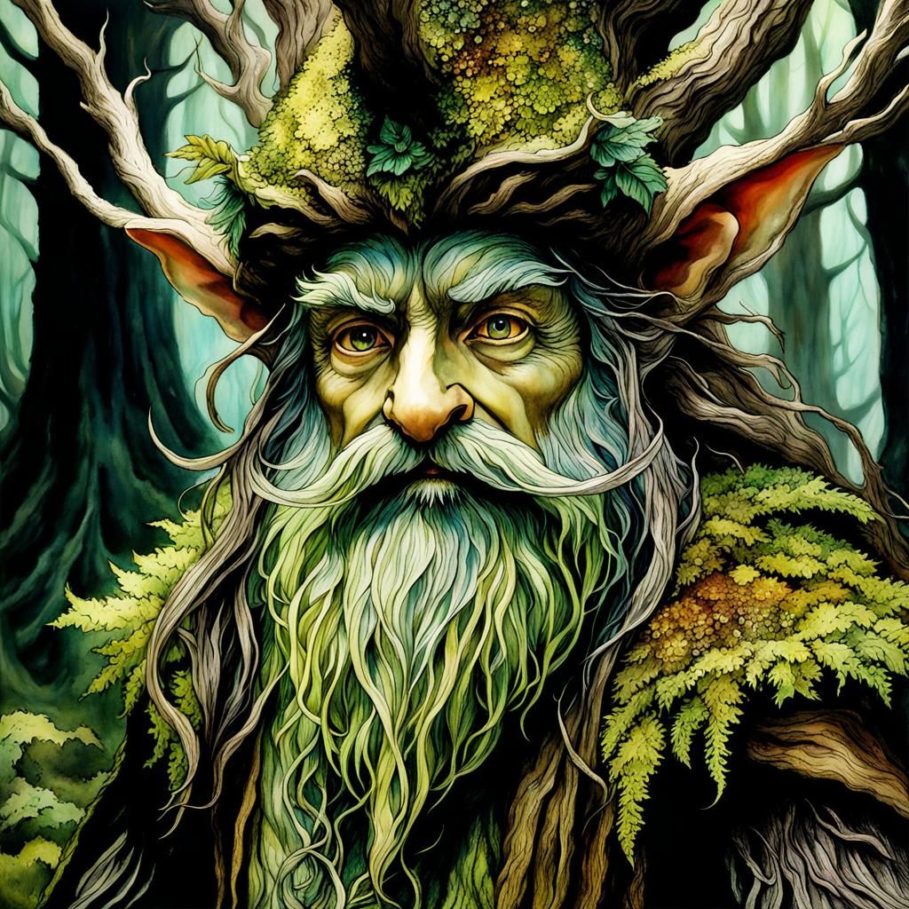 Treebeard in Lothlórien: Alcohol Ink Fantasy Art