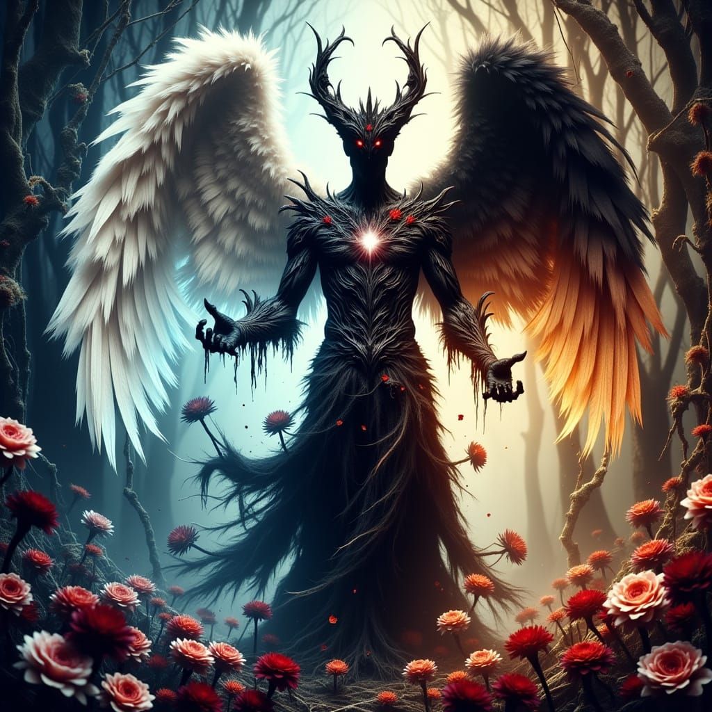 Angel and Demon Hybrid Casts Radiant and Dark Spells