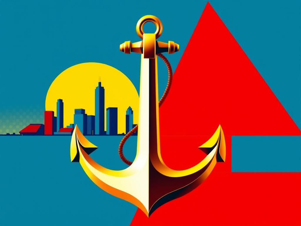 Anchor and Bauhaus Cityscape in Triadic Colors