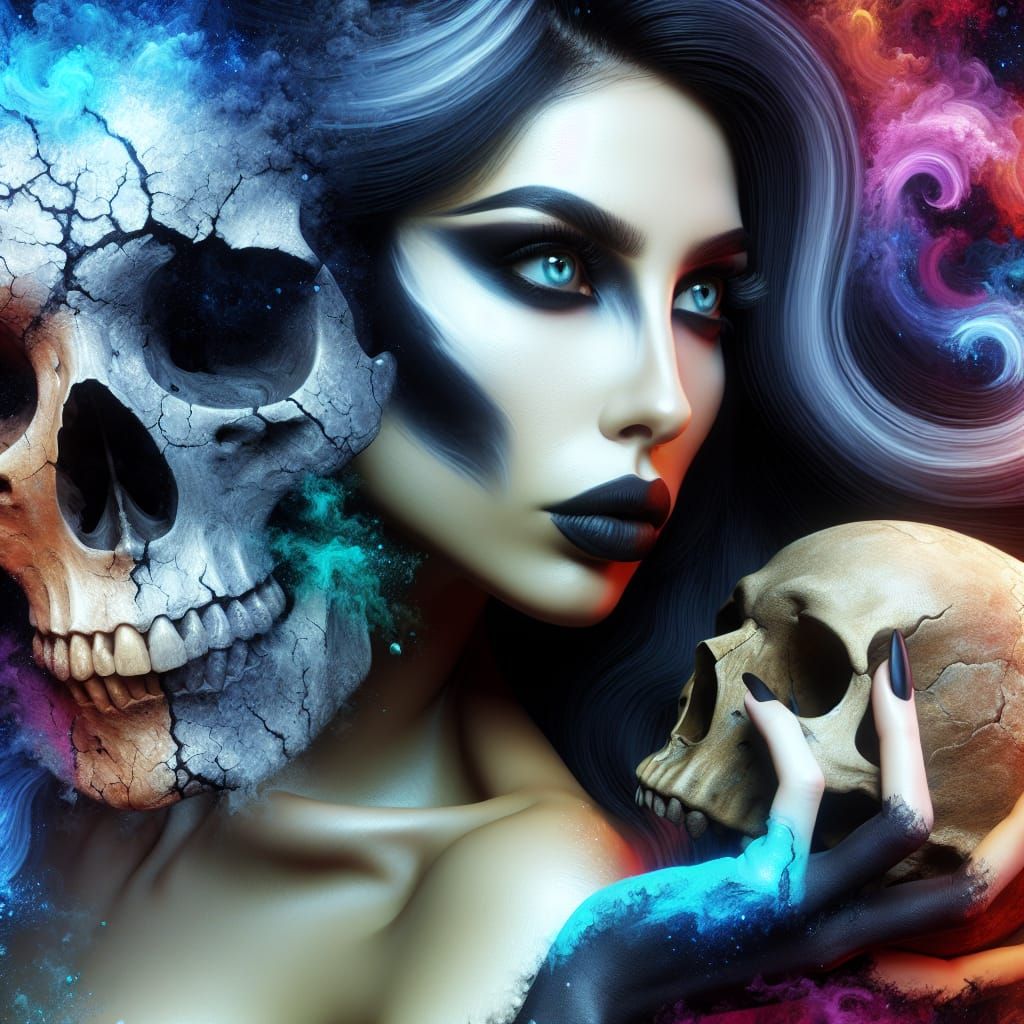 Woman with Skull: A Realistic Digital Painting