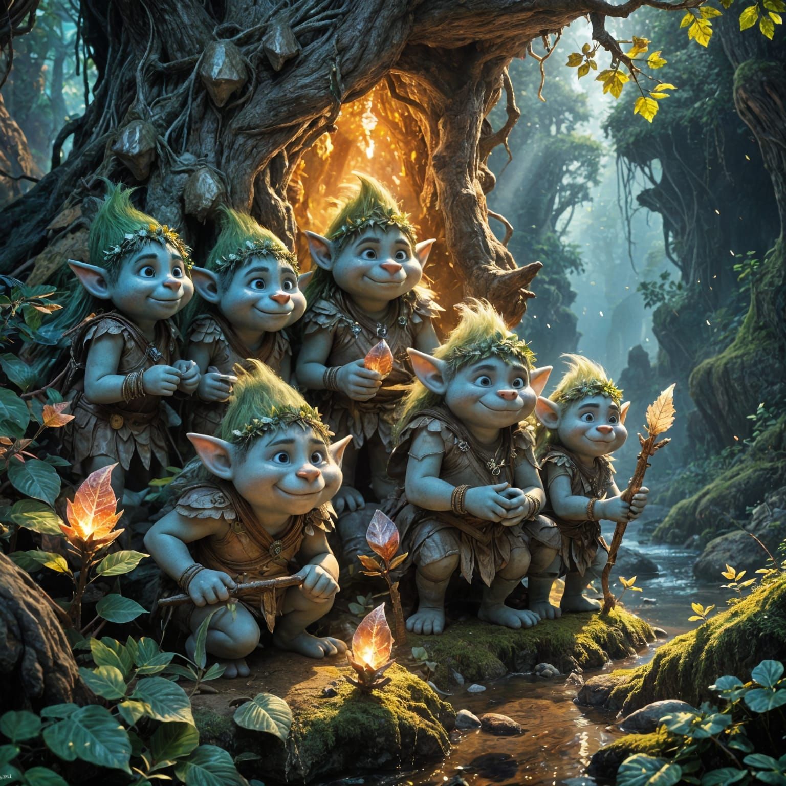 Troll Family Guarding Crystal Cave in Giant Tree