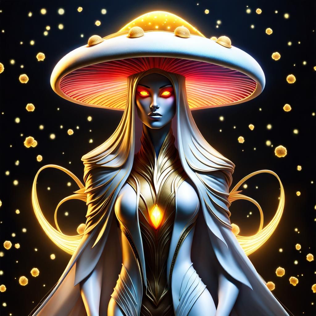 Mysterious Veiled Faerie Symbiote in Bioluminescent Forest