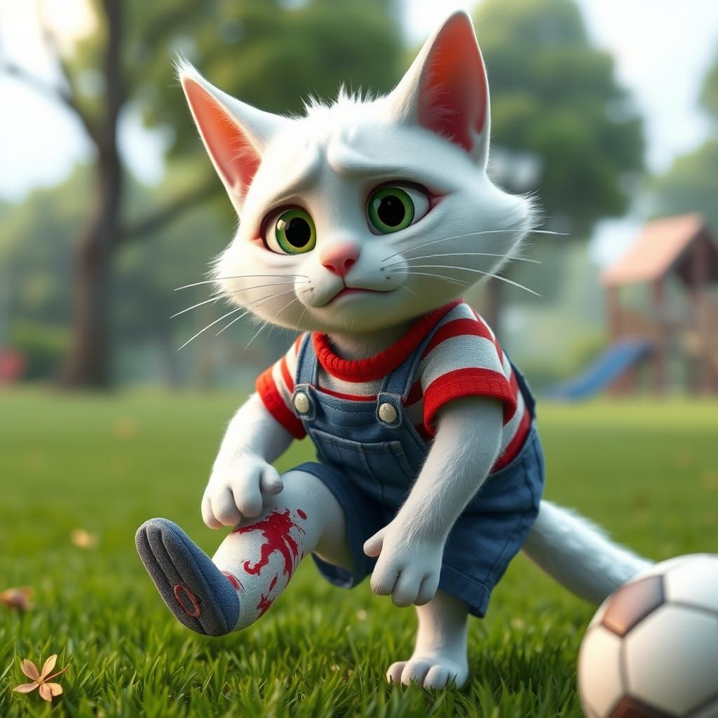 Distressed Cat Plays Football in Park